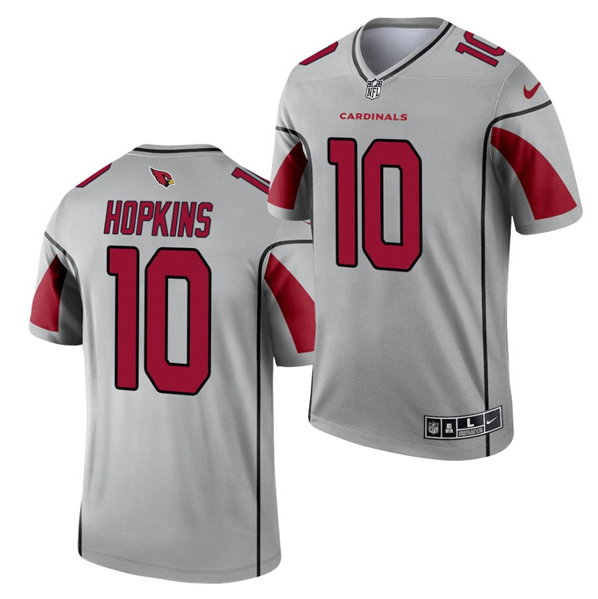 Men's Arizona Cardinals #10 DeAndre Hopkins 2021 Silver Inverted Legend Stitched Jersey Men's Arizona Cardinals #10 DeAndre Hopkins 2021 Silver Inverted Legend Stitched Jersey